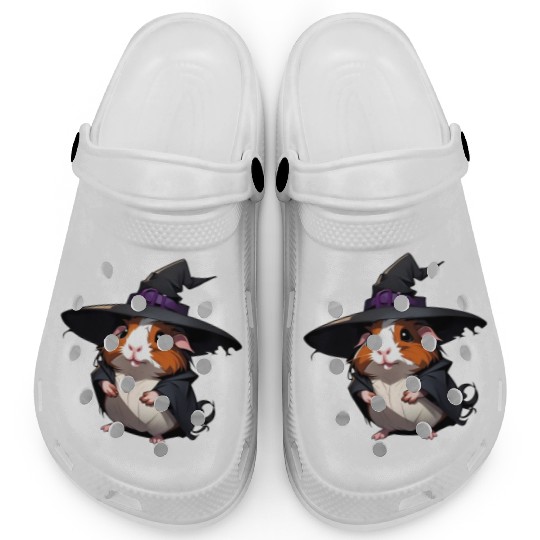 Cute Halloween guinea pig with a witch hat. Clogs