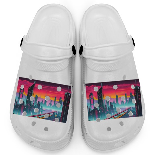 Cyberpunk Cityscape Clogs