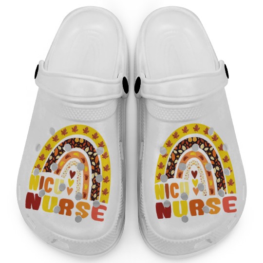 Rainbow Autumn NICU Nurse Maple Leaf Fall Vibes Clogs
