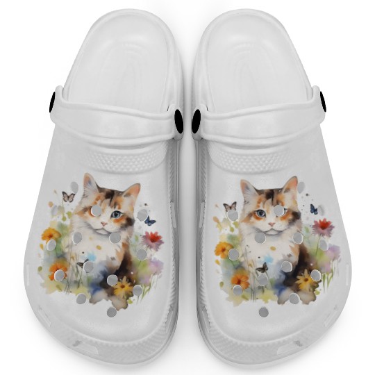 Watercolor Cat Flowers & Butterflies Clogs
