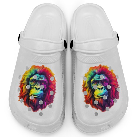 Gorilla Chic in Vibrant Psychedelic Zoo Clogs