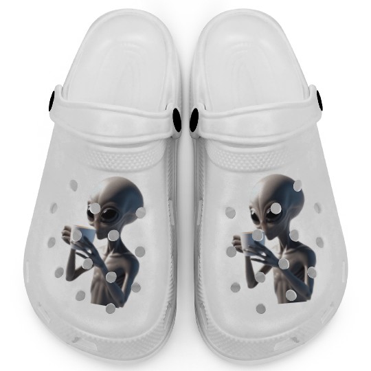 Alien Drinking Coffee Clogs