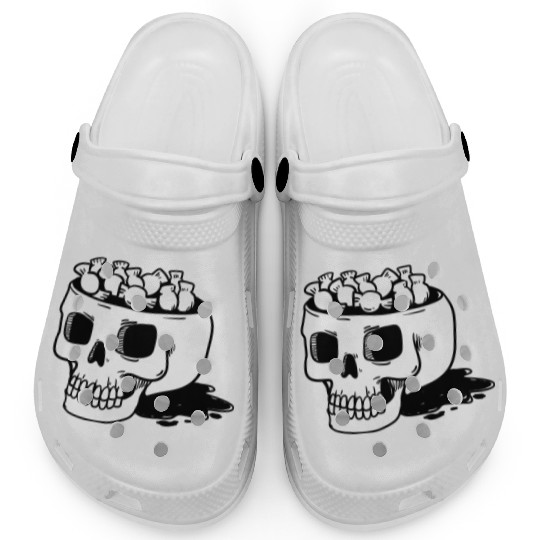 human skull cut out head with candy Halloween Clogs