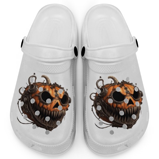 creepy steampunk pumpkin with sharp teeth Clogs