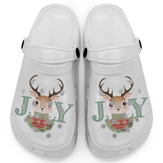 cute deer with sweater and Christmas wreath Clogs