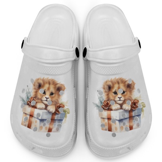African Lion inside a Christmas gift box Clogs