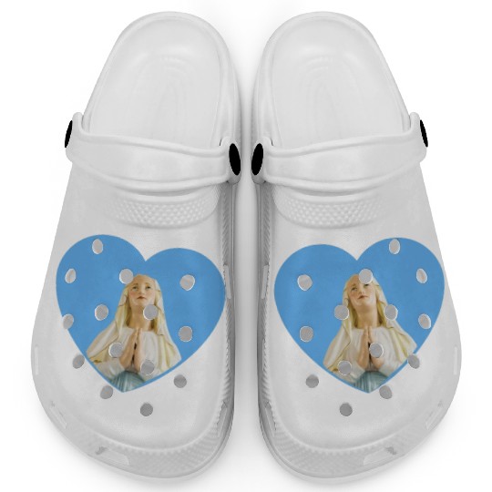Virgin Mother Mary Praying Blue Heart Clogs