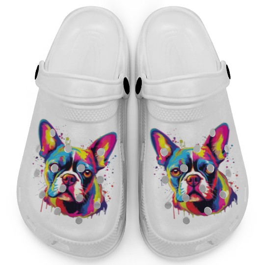 Watercolor Colorful Boston Terrier Clogs