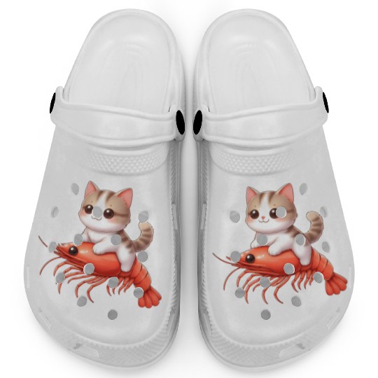 Cat rides on shrimp Clogs