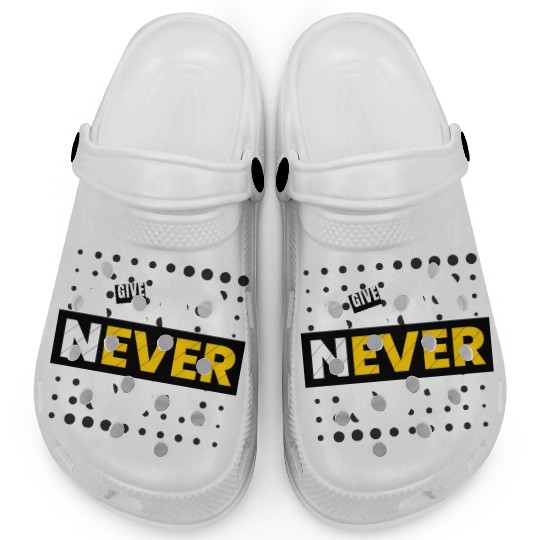 Black White Typography Never Give Up Clogs