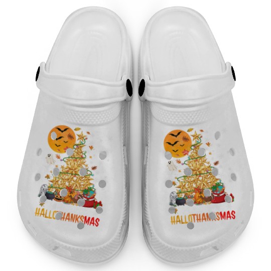 HAPPY HALLOTHANKSMAS CHRISTMAS THANKGIVING Clogs