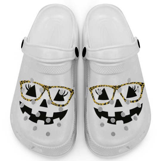 Jack O Lantern Cute Face Pumpkin with Leopard Prin Clogs