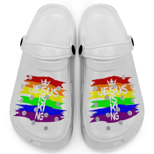 Queer Jesus is King Cross Crown Rainbow Colors Clogs
