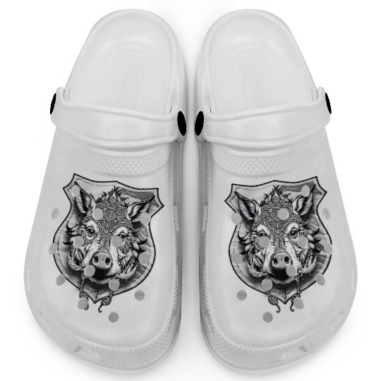 shield with wild boar head - DIGITAL - grayscale Clogs