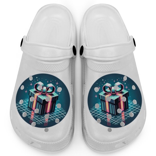 Cyberpunk Pixel Art Gift Box - Neon Ribbons Clogs