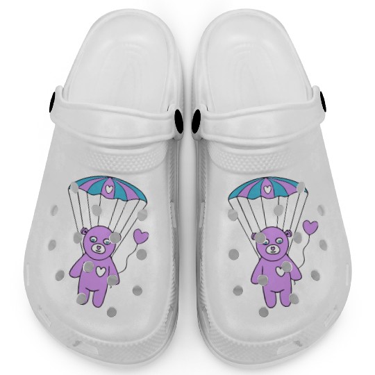Cheerful Purple Teddy bear with a Heart Balloon Clogs