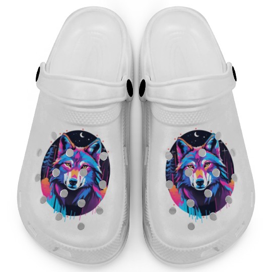 Eerie Blacklight Wolf Clogs - Neon Colors
