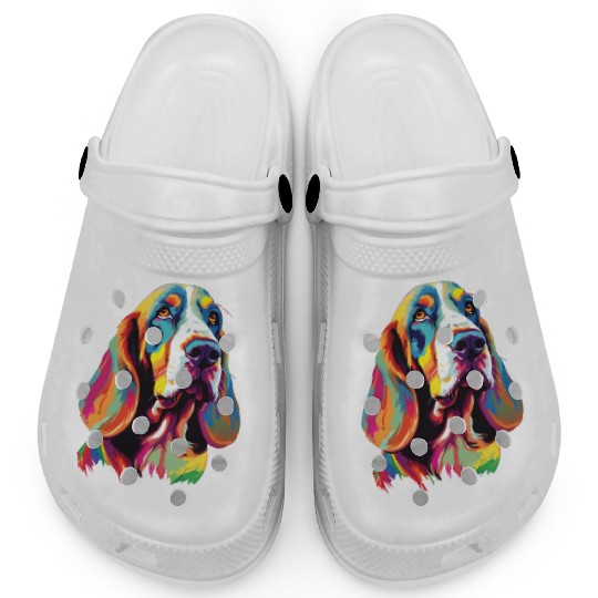 Watercolor Colorful Basset Hound Clogs