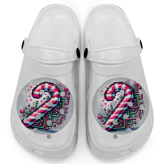 Neon Cyberpunk Candy Cane 8-Bit Pixel Christmas Clogs