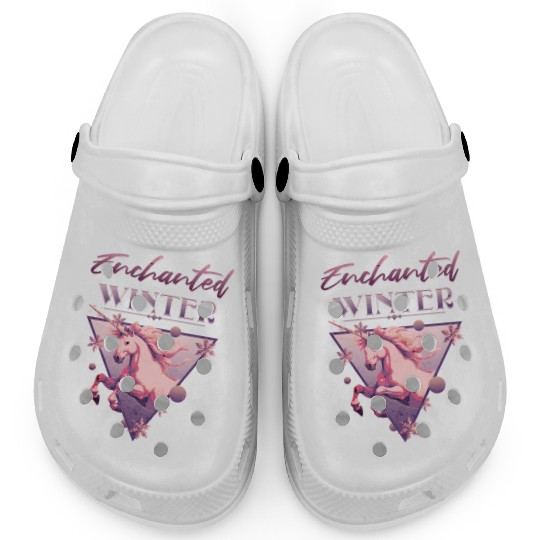 Enchanted Winter 80s Retro Lilac Unicorn Clogs