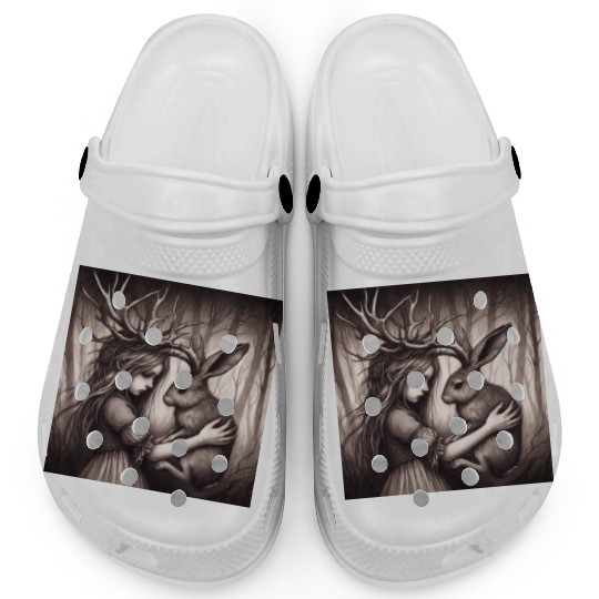 Illustration of Girl with Jackalope Clogs