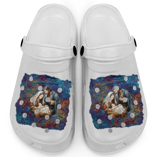 Nativity scene with Mary Joseph Baby Jesus Clogs