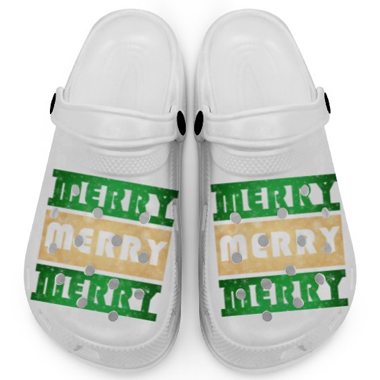 Merry Merry Merry Green and Gold Clogs