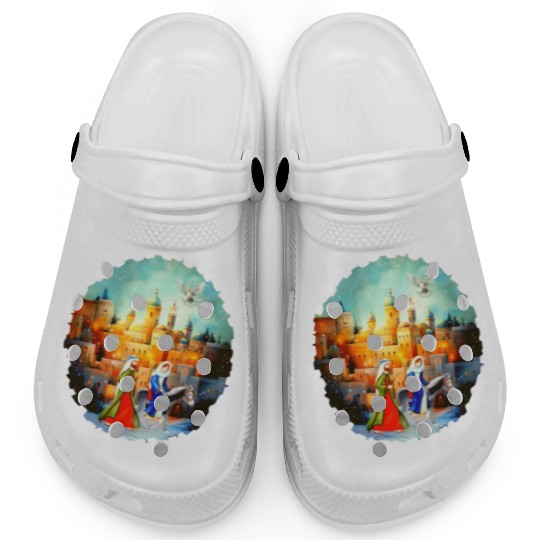 Mary and Joseph in Bethlehem with donkey Clogs