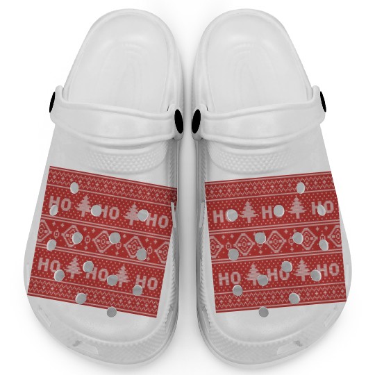 HO HO HO Red Ugly Sweater Christmas FlyingReindeer Clogs