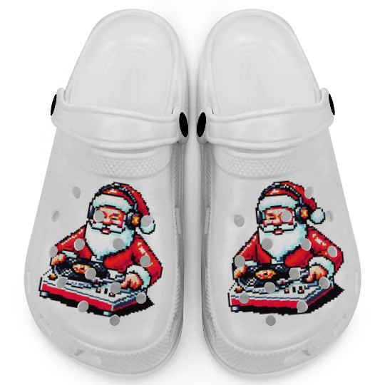 Retro 8-Bit DJ Santa: A Festive Musical Spin Clogs