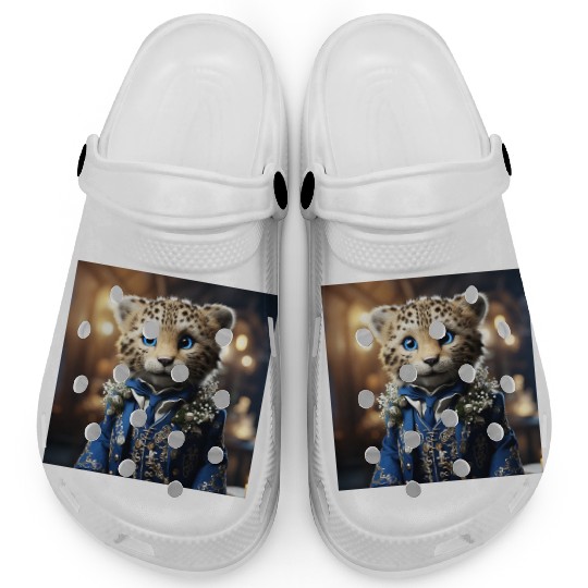 Cute Cheetah Cub Blue Eyes Tuxedo Cat Clogs
