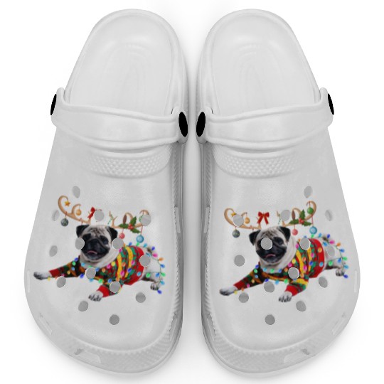 Funny Pug Dog Christmas Reindeer Christmas Lights Clogs