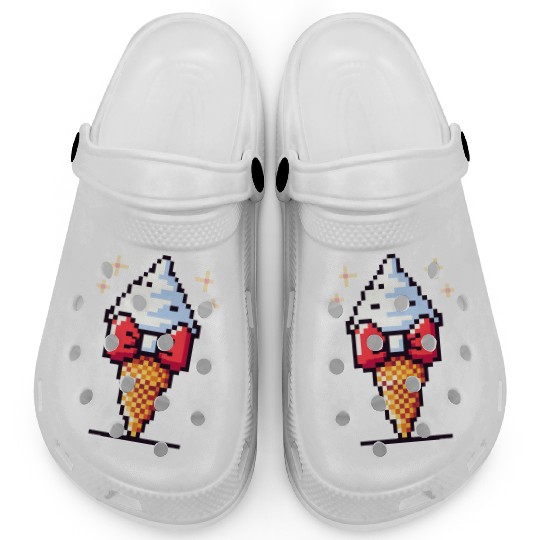 Whimsical 8-Bit Ice Cream: Retro Bow Tie Delight Clogs
