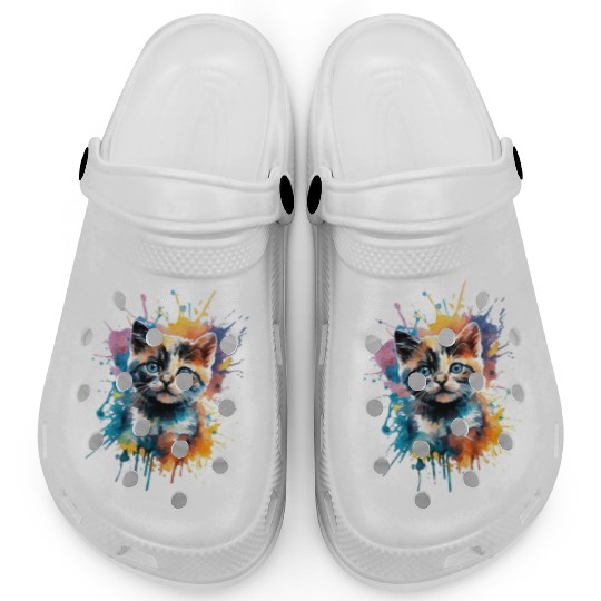 Splash Baby Cat Art, Cat Lover, Colorful Cat Clogs