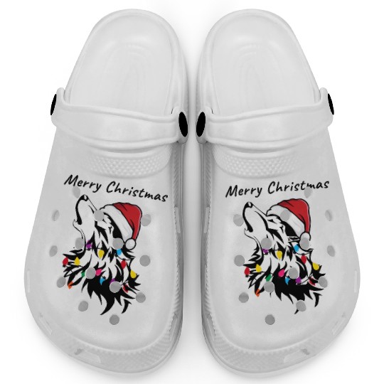 Funny wolf with christmas lights Clogs
