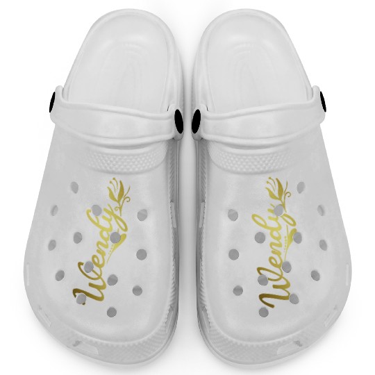 Wendy Name Faux Gold Tulip Flourish Clogs