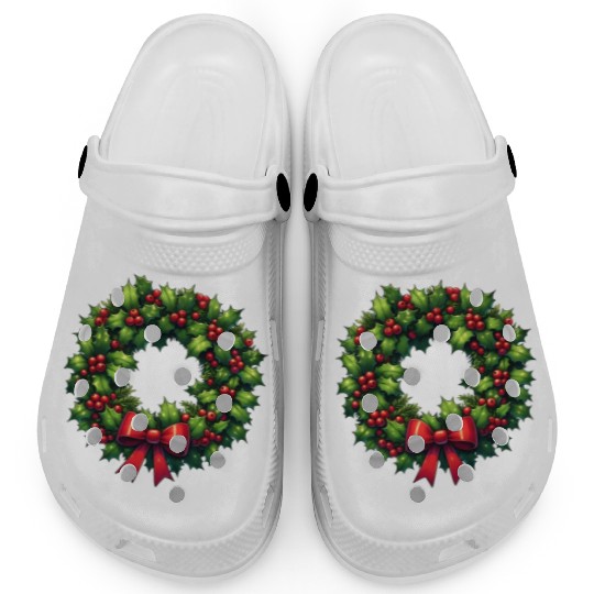 Festive Foliage: Classic Christmas Wreath Clogs
