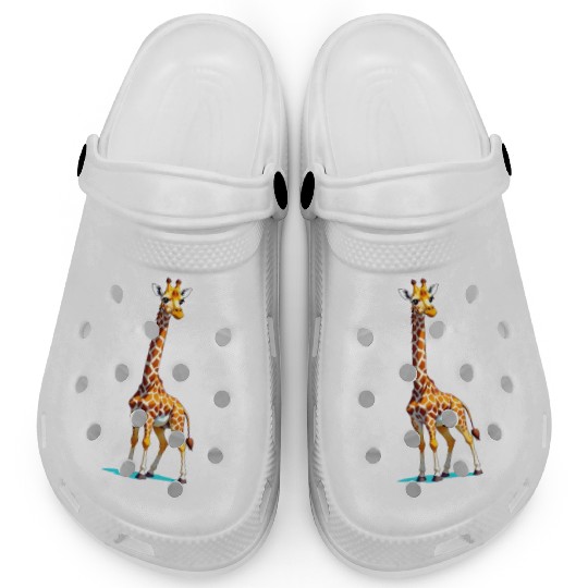 A Cartoonish Giraffe in a Playful Pose Clogs