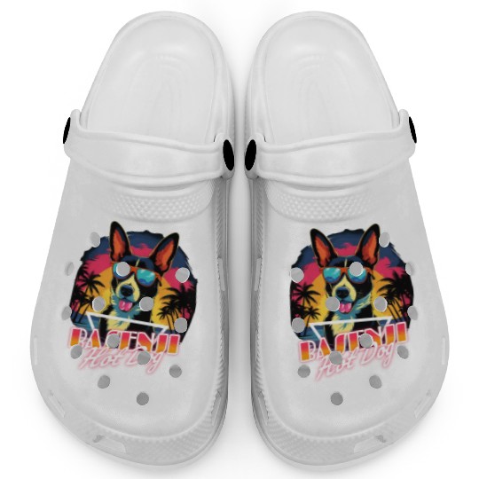 Retro Wave Basenji Hot Dog Clogs