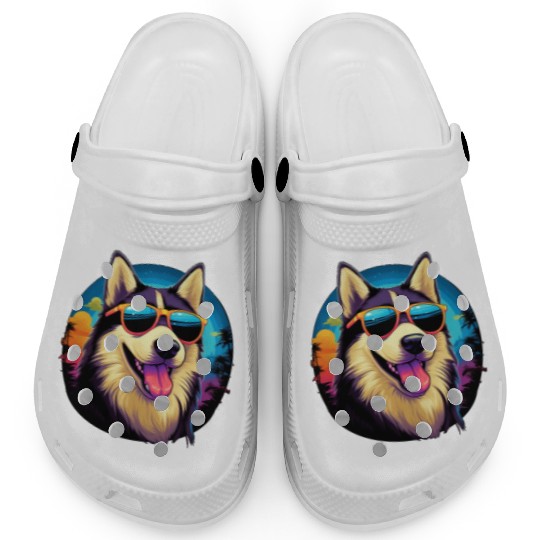 Retro Wave Husky Dog Clogs