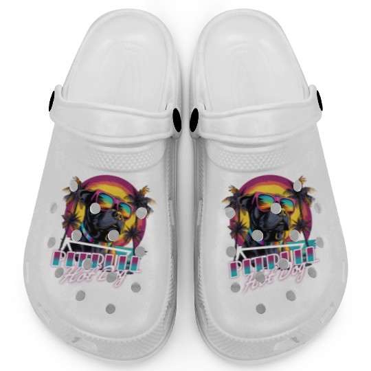 Retro Wave Pitbull Terrier Hot Dog Clogs