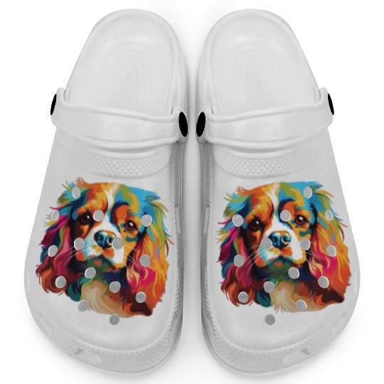 Watercolor Colorful Cavalier King Charles Spaniel Clogs
