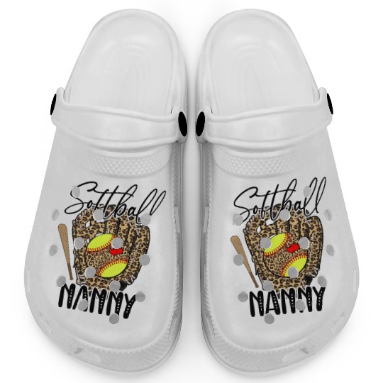 Softball Nanny Leopard Game Day Softball Lover Clogs