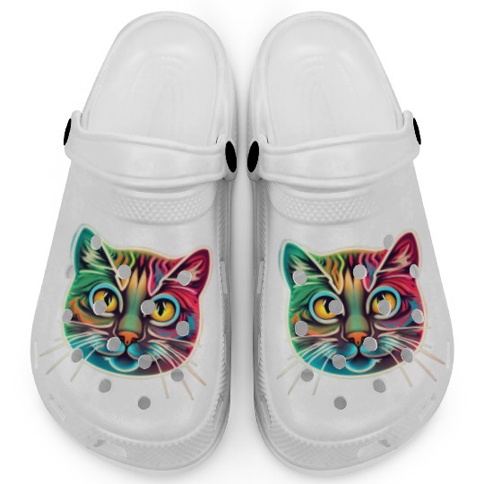 cat face neon design Clogs