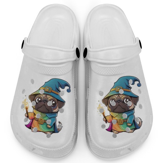 Colorful Kawaii Pug Wizard Clogs