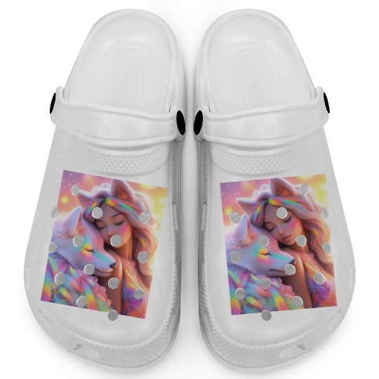 Rainbow Friends - White Wolf and Girl Clogs