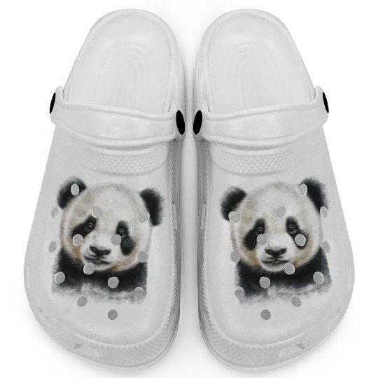 Cute Panda Bear Cub Watercolor Painting Portrait Clogs
