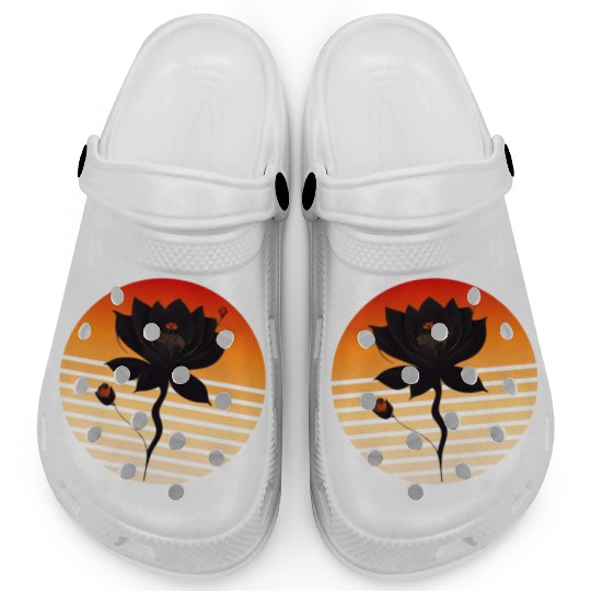 Black rose with sunset colors Clogs