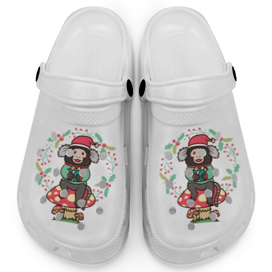 Marmoset Monkey On Mushroom Christmas Wreath Clogs
