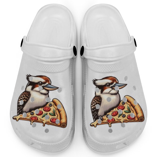 Kookaburra is enjoying a delicious pizza Clogs
